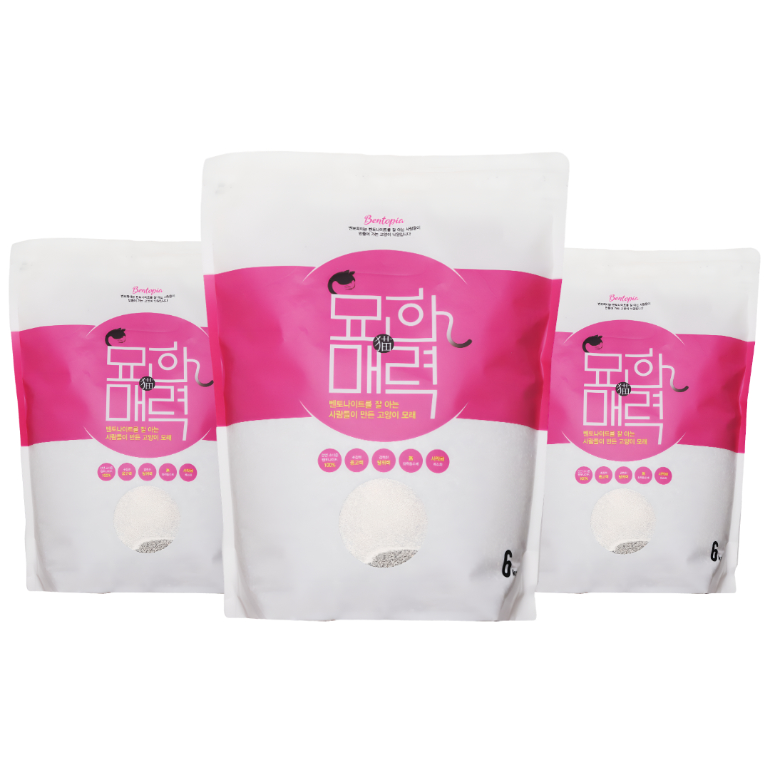 묘한매력 먼지 없는 천연 벤토나이트 고양이 배변 모래 6kg x 3개