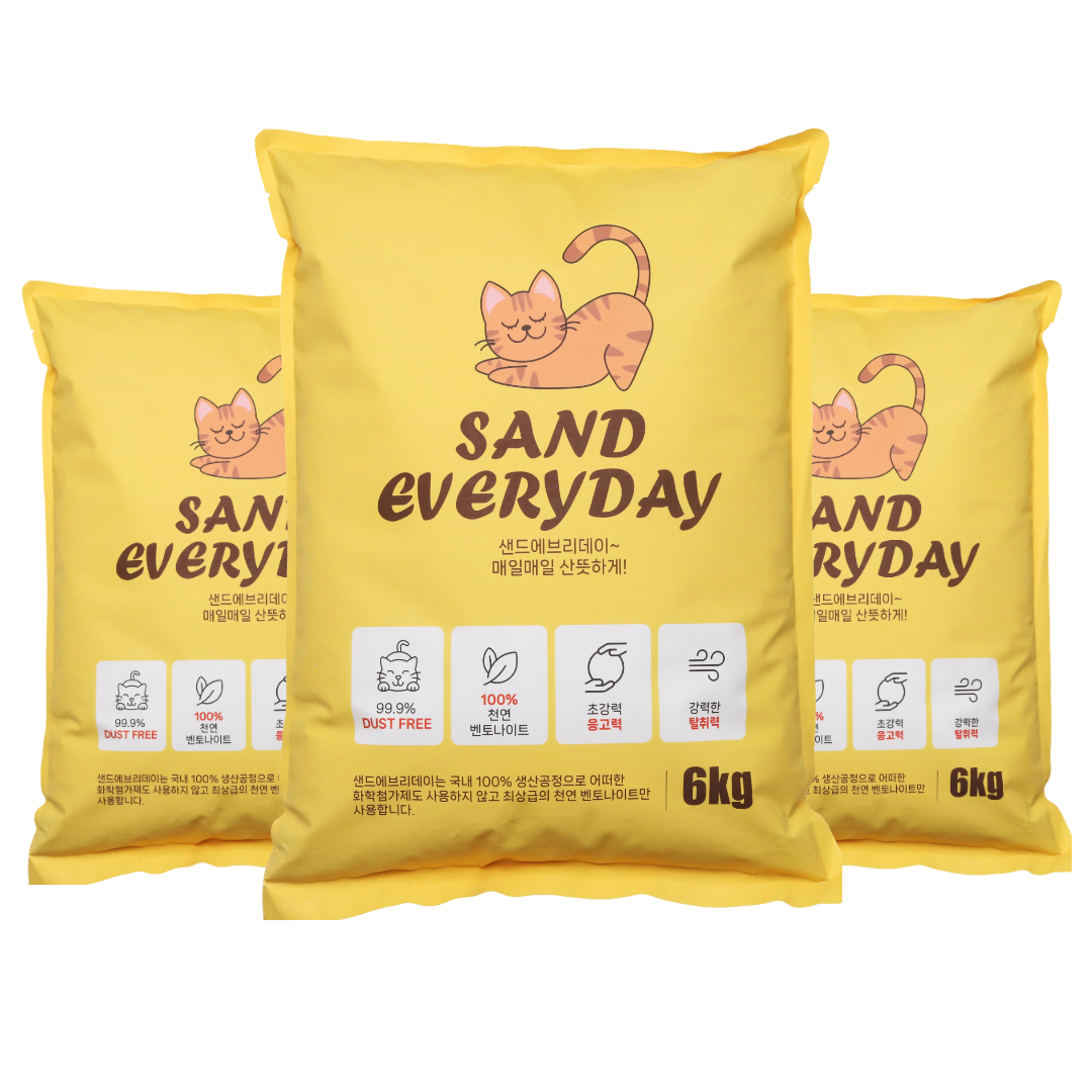 묘한매력 샌드에브리데이 벤토나이트 전문가가 블렌딩한 고양이 모래 6kg x 3개